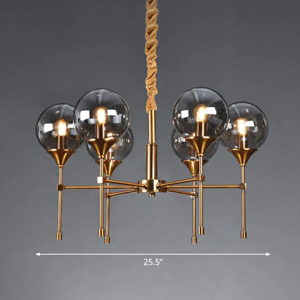 Ball Up Chandelier Glass Dining Room Light Fixture In Brass - Post-Modern Suspension 6 / Smoke Gray