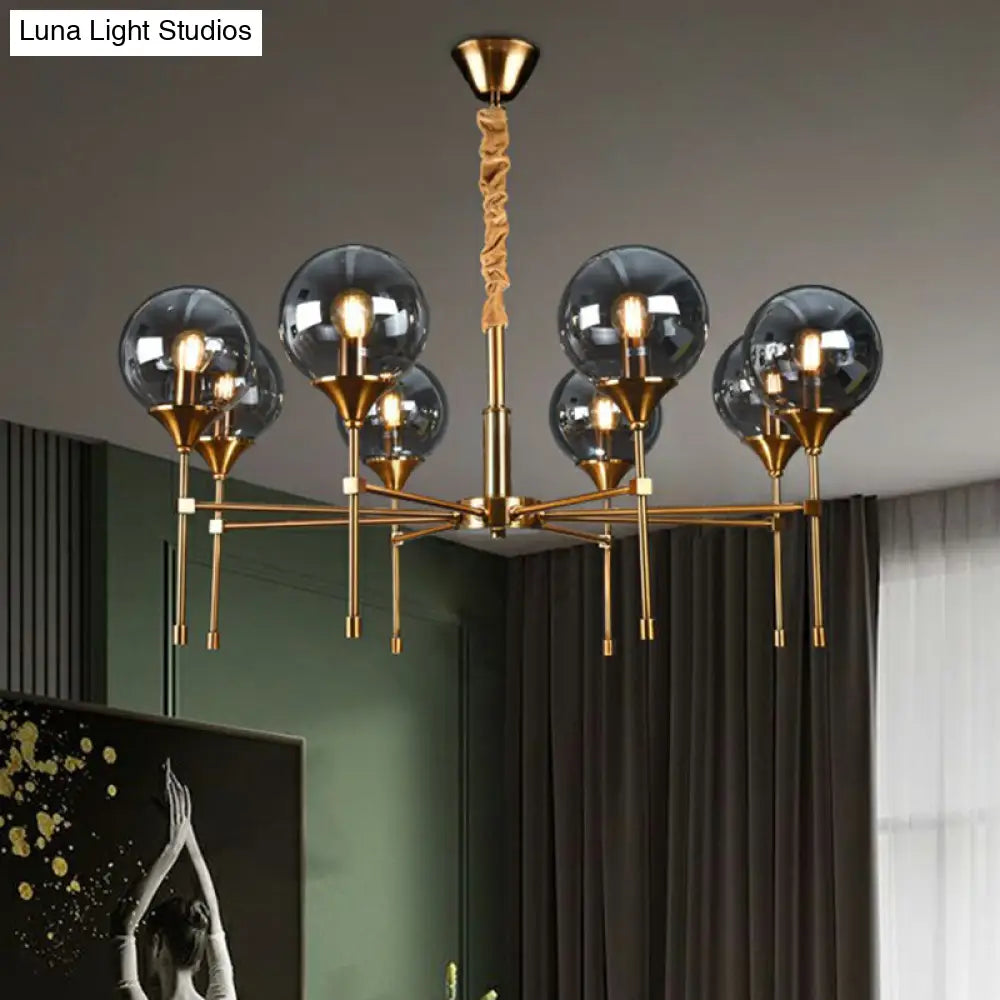 Ball Up Chandelier Glass Dining Room Light Fixture In Brass - Post-Modern Suspension