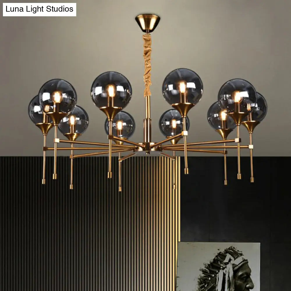 Ball Up Chandelier Glass Dining Room Light Fixture In Brass - Post-Modern Suspension