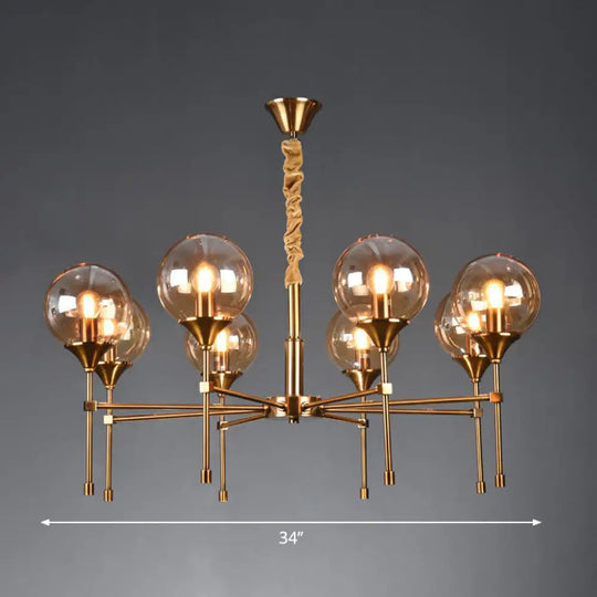 Ball Up Chandelier Glass Dining Room Light Fixture In Brass - Post-Modern Suspension 8 / Amber