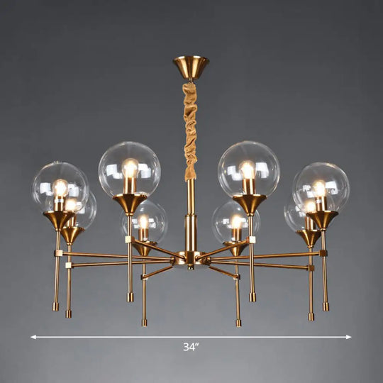 Ball Up Chandelier Glass Dining Room Light Fixture In Brass - Post-Modern Suspension 8 / Clear