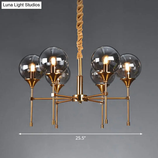 Modern Ball Up Chandelier: Elegant Glass Suspension Light Fixture For Dining Room In Brass 6 / Smoke