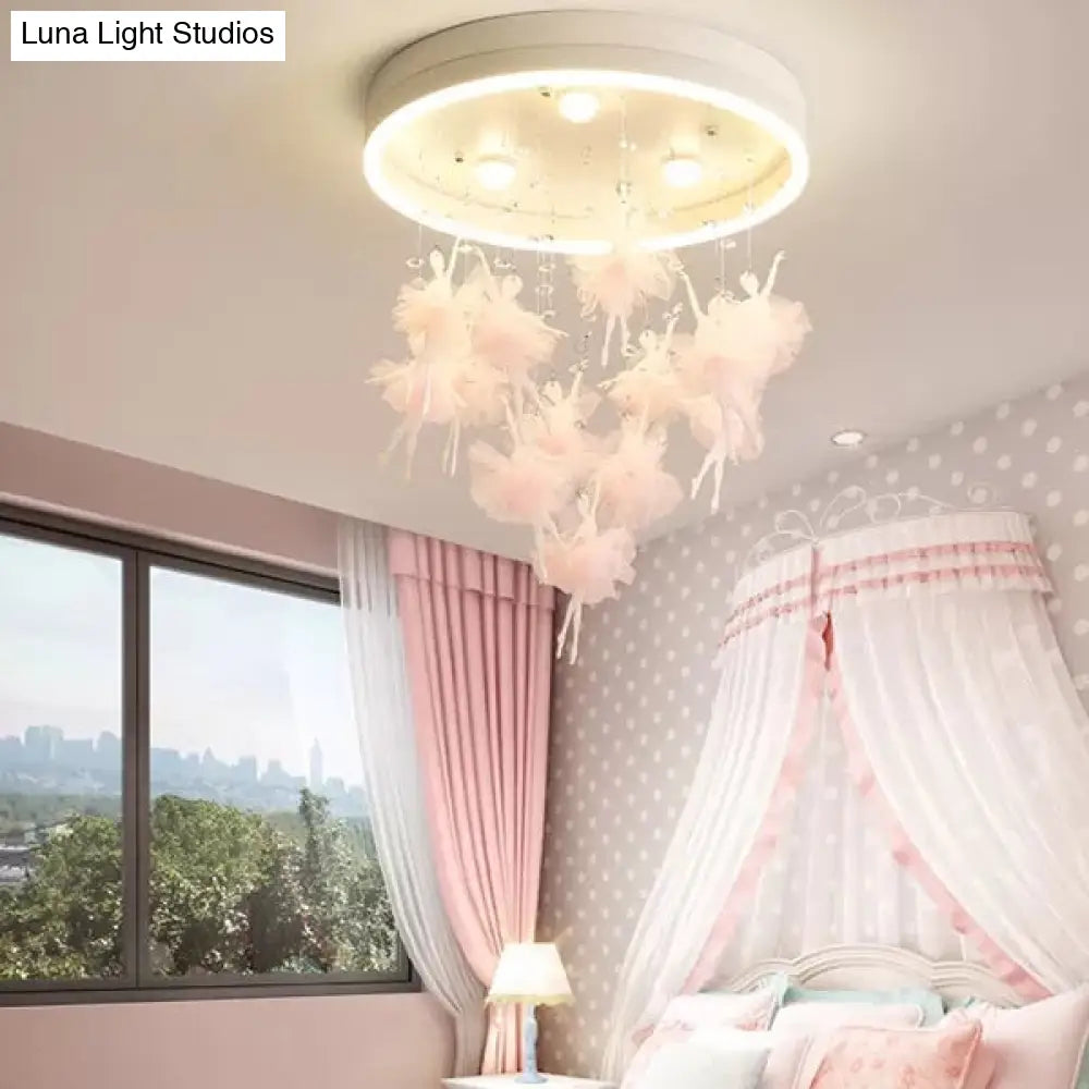 Ballet Kids Acrylic Ceiling Lamp For Girls Bedroom - Round Canopy Flush Light Pink