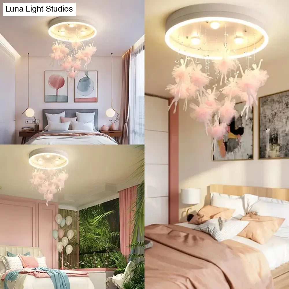 Ballet Kids Acrylic Ceiling Lamp For Girls Bedroom - Round Canopy Flush Light