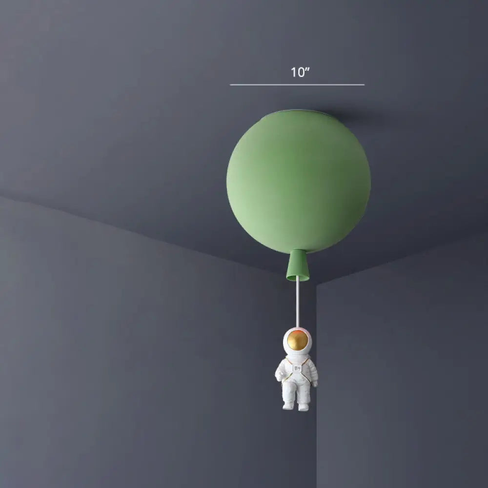 Balloon And Astronaut Ceiling Lamp Kids Acrylic 1 Head Bedroom Pendant Lighting Fixture Green