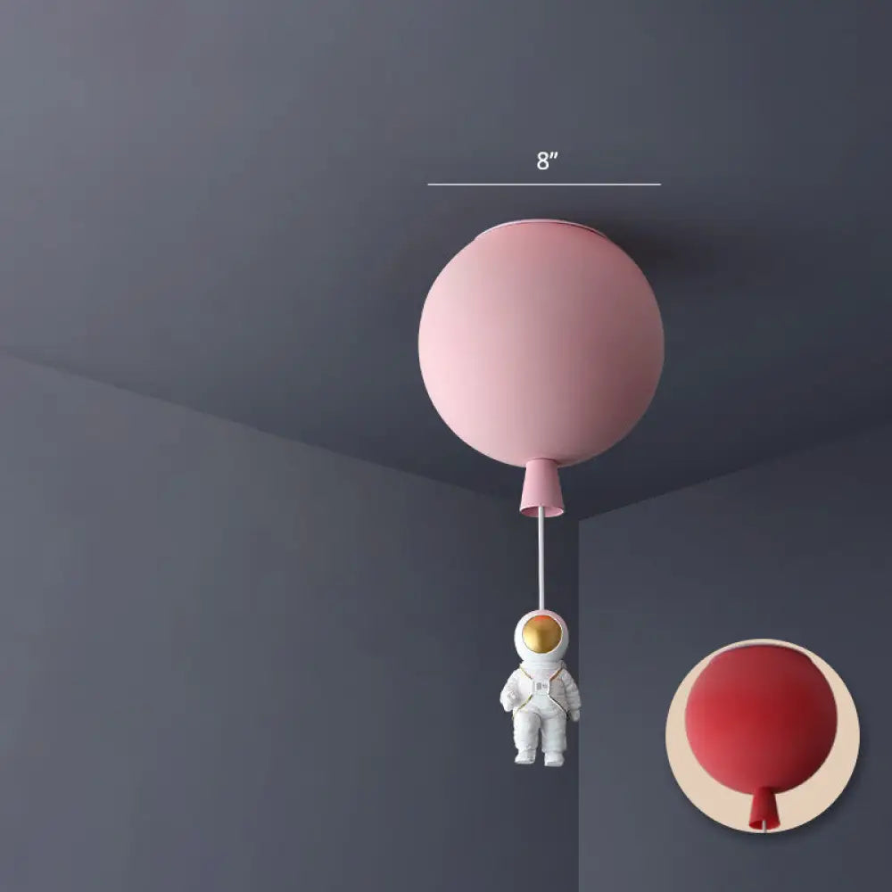 Balloon And Astronaut Ceiling Lamp Kids Acrylic 1 Head Bedroom Pendant Lighting Fixture Pink