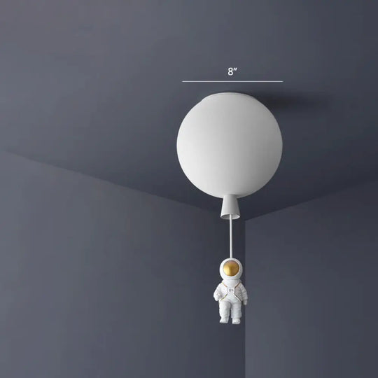 Balloon And Astronaut Ceiling Lamp Kids Acrylic 1 Head Bedroom Pendant Lighting Fixture White