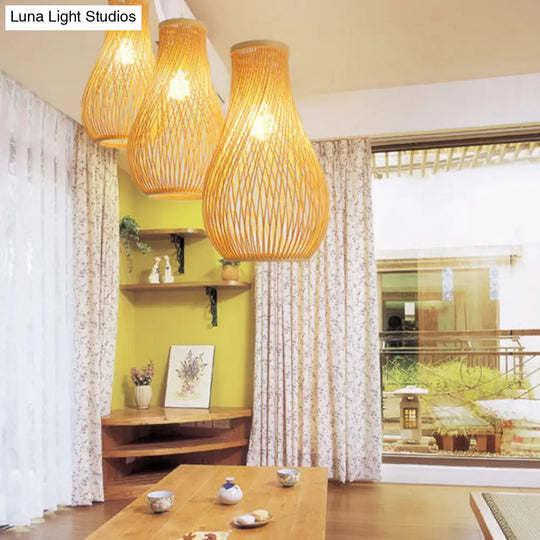 Bamboo 1-Light Pendant Light - Pear Shaded Tea Room Suspension Fixture | Simplicity Collection