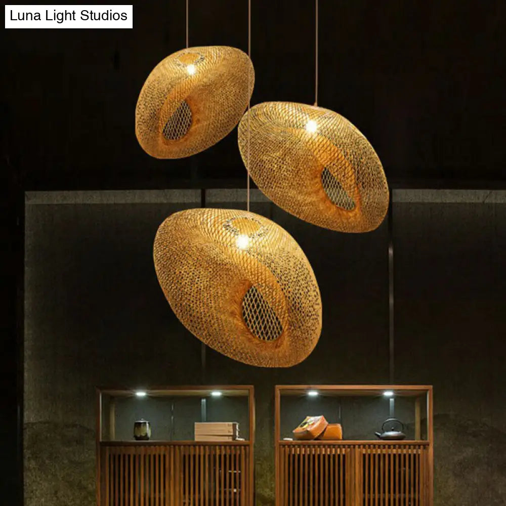 Bamboo 1-Light Pendant Restaurant Light Handmade With Wood Simplicity