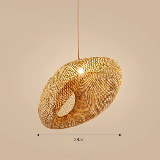 Bamboo 1-Light Pendant Restaurant Light Handmade With Wood Simplicity / 23.5