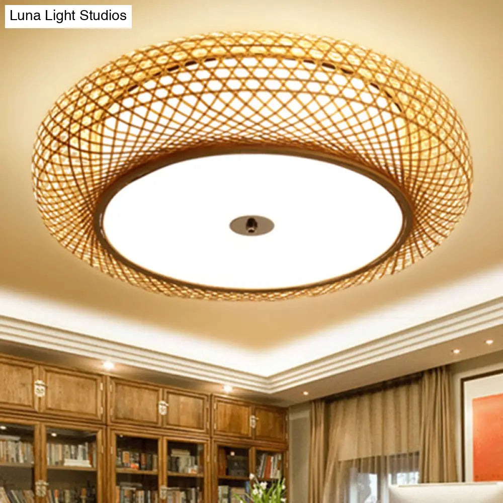 Bamboo 3-Light Chinese Style Ceiling Flush Mount For Living Room With Inner Shade