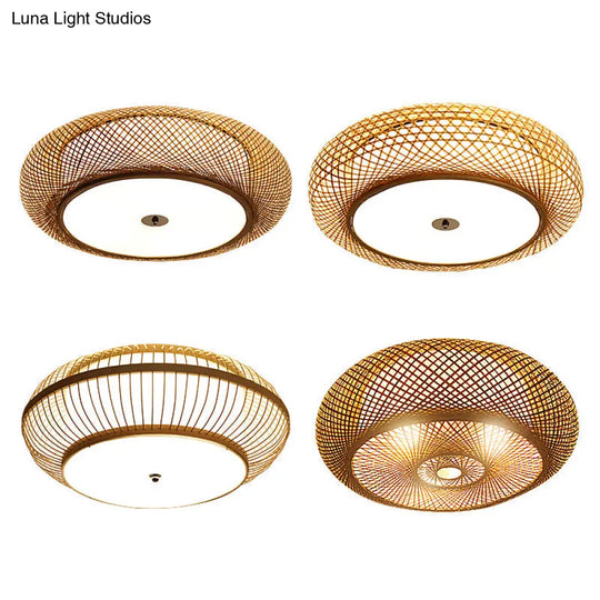 Bamboo 3-Light Chinese Style Ceiling Flush Mount For Living Room With Inner Shade