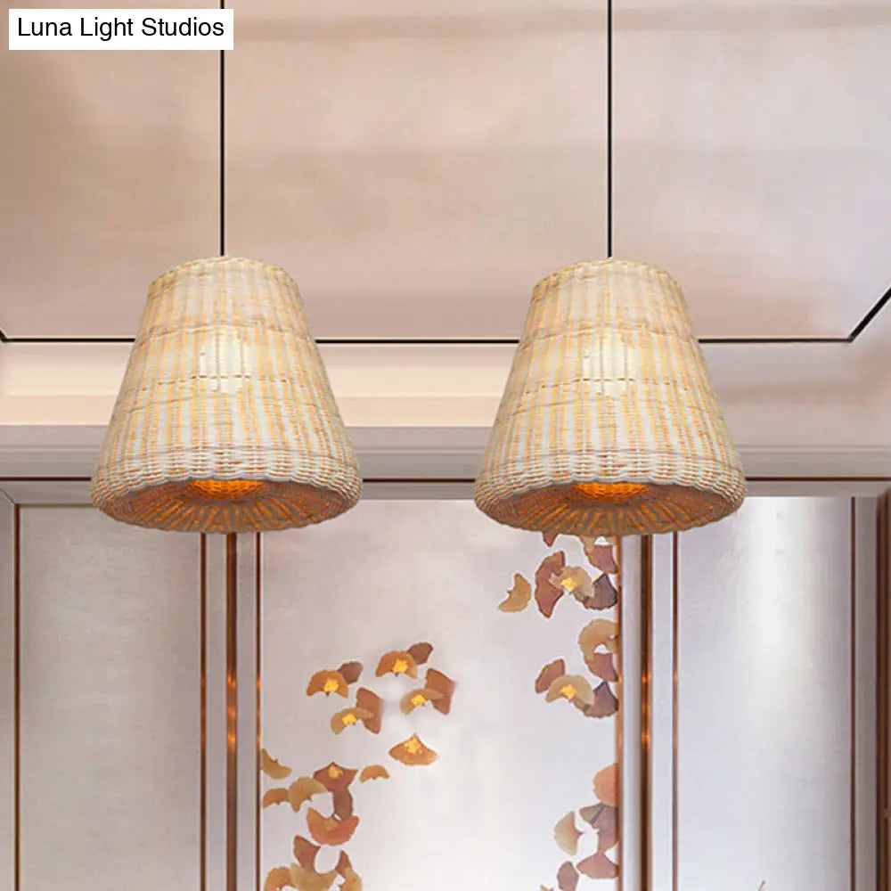 Khaki Bamboo Bell Suspension Light: Stylish 1-Head Pendant For Dining Table