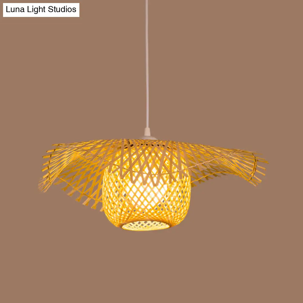 Bamboo Asian Flared Ceiling Lamp - 1 Head Wood Pendant Light For Restaurant (18/29.5 Wide)