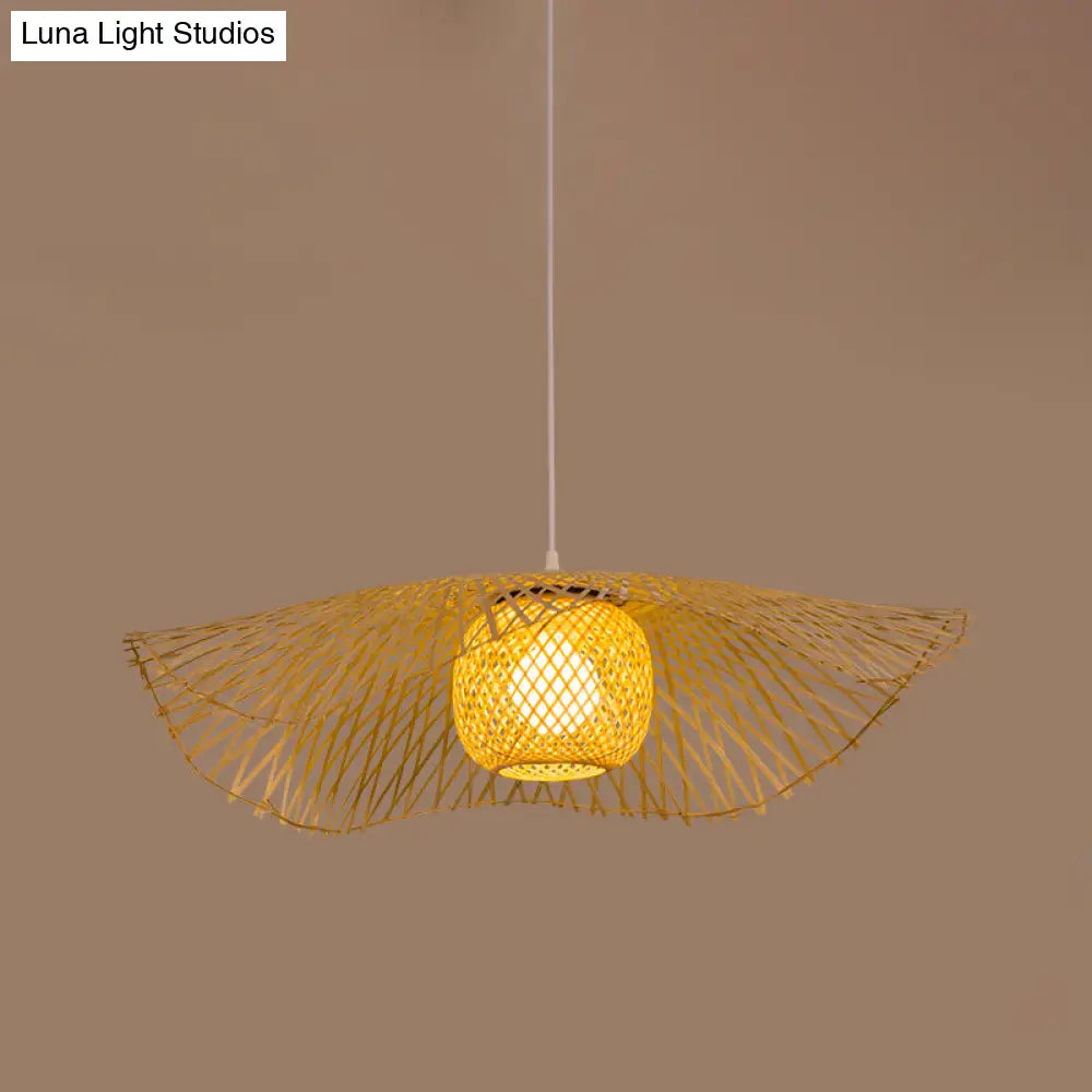 Bamboo Asian Flared Ceiling Lamp - 1 Head Wood Pendant Light For Restaurant (18/29.5 Wide)