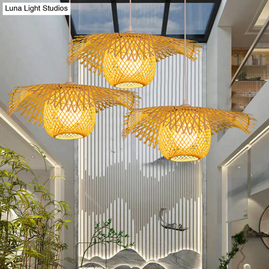 Bamboo Asian Flared Ceiling Lamp - 1 Head Wood Pendant Light For Restaurant (18/29.5 Wide)