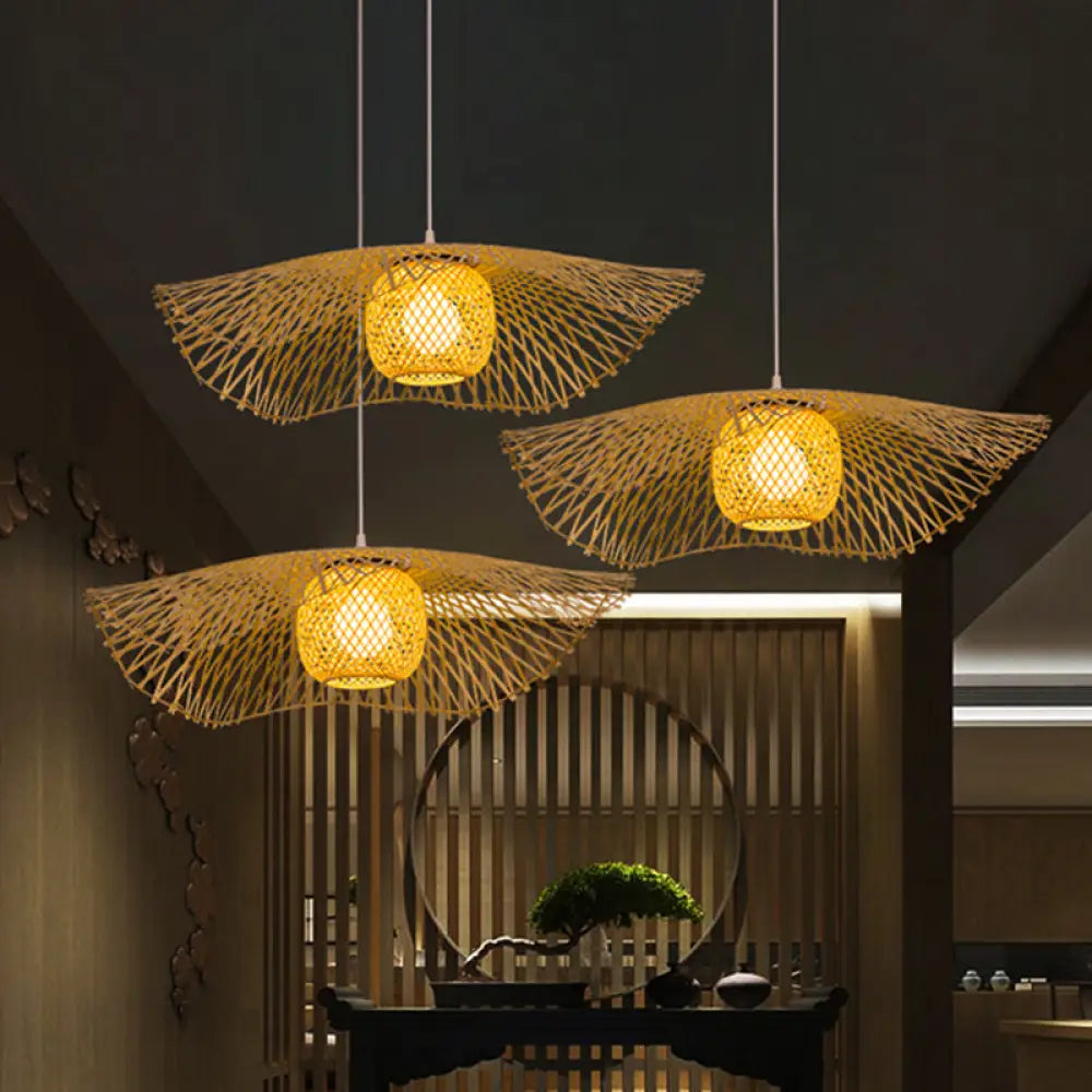 Bamboo Asian Flared Ceiling Lamp - 1 Head Wood Pendant Light For Restaurant (18/29.5 Wide) / 29.5