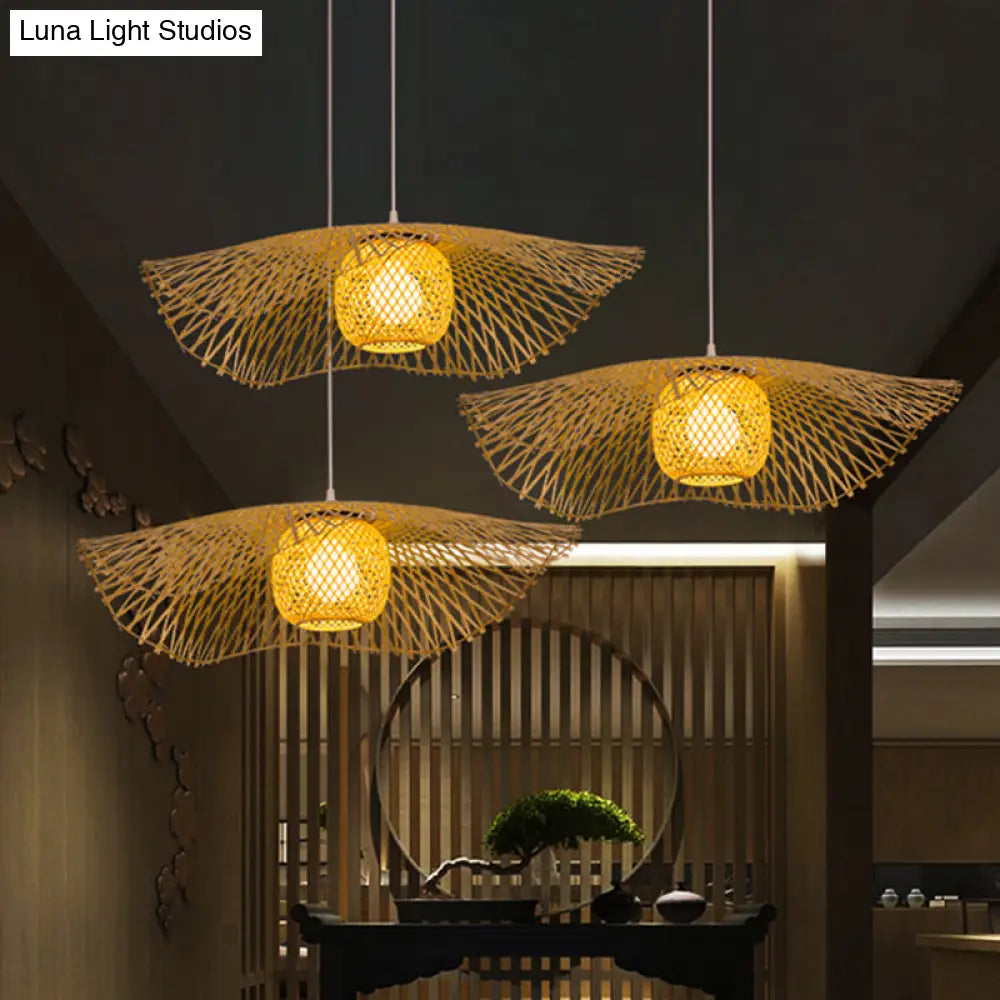 Bamboo Asian Flared Ceiling Lamp - 1 Head Wood Pendant Light For Restaurant (18/29.5 Wide)