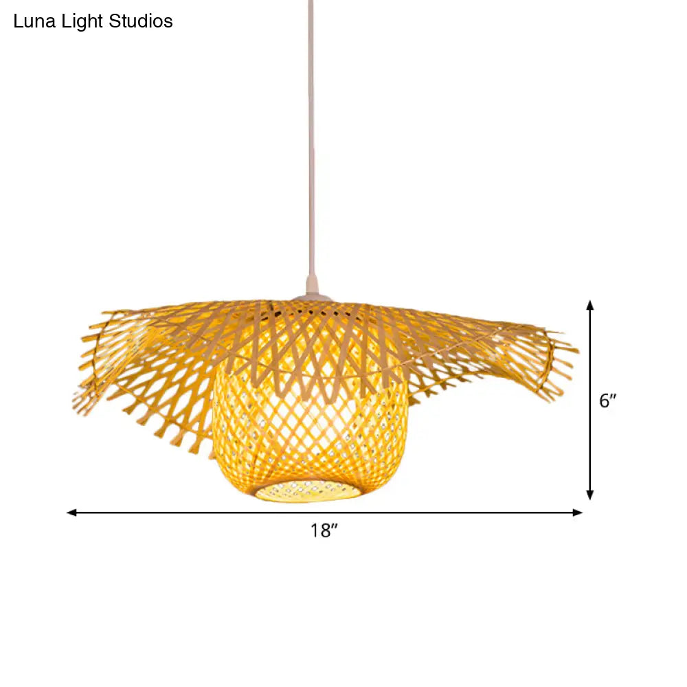 Bamboo Asian Flared Ceiling Lamp - 1 Head Wood Pendant Light For Restaurant (18/29.5 Wide)