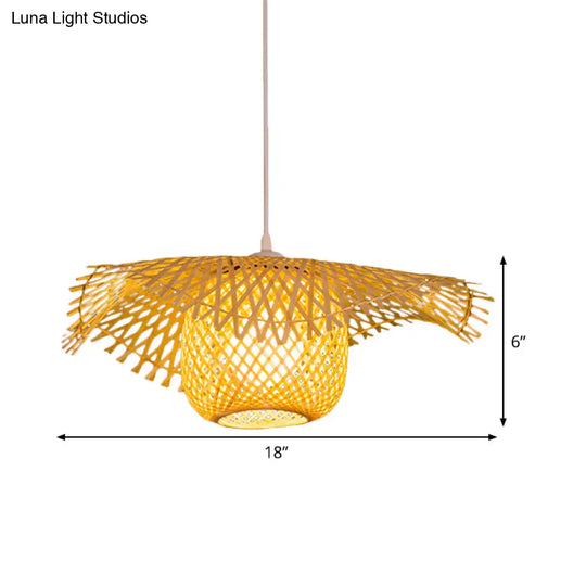 Bamboo Asian Flared Ceiling Lamp - 1 Head Wood Pendant Light For Restaurant (18/29.5 Wide)