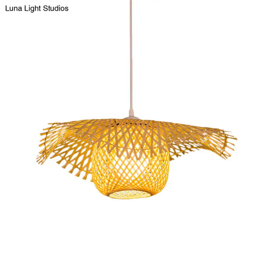 Bamboo Asian Flared Ceiling Lamp - 1 Head Wood Pendant Light For Restaurant (18/29.5 Wide)