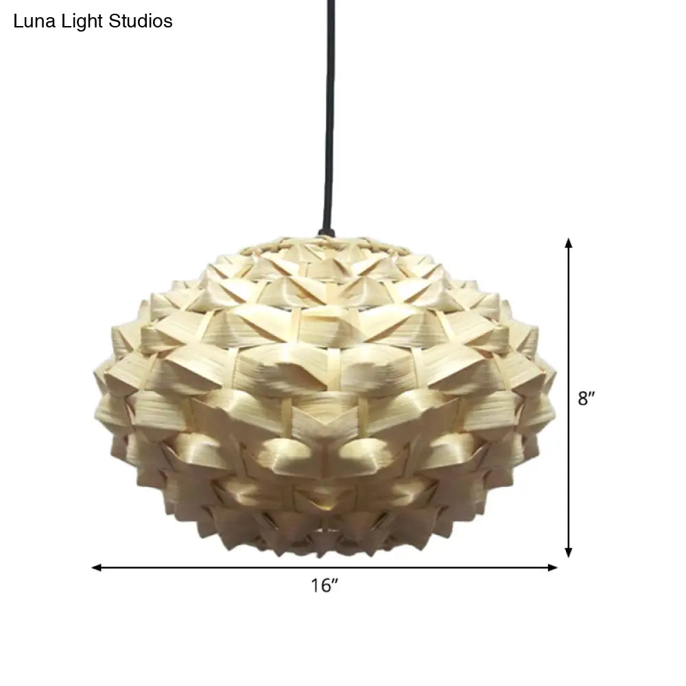 Bamboo Asian Lantern Pendant Light Fixture 1 Bulb Beige 12/16 Wide