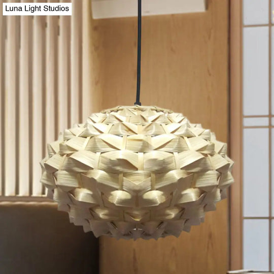 Bamboo Asian Lantern Pendant Light Fixture 1 Bulb Beige 12/16 Wide