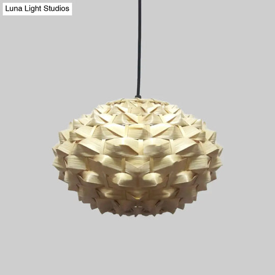 Bamboo Asian Lantern Pendant Light Fixture 1 Bulb Beige 12/16 Wide