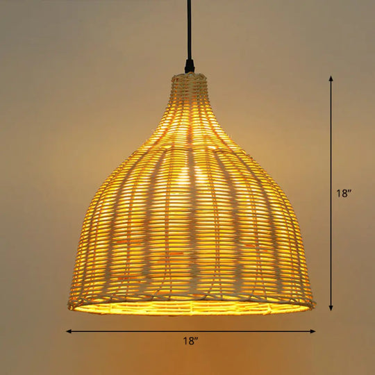 Bamboo Asian Pendant Lamp: Bell Shade Tea Room Ceiling Suspension Light – Single-Bulb Wood Design