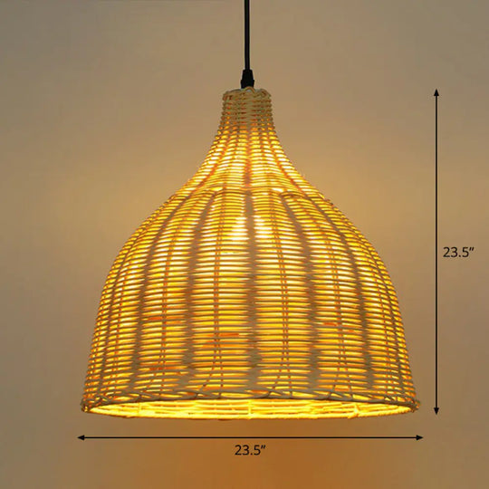 Bamboo Asian Pendant Lamp: Bell Shade Tea Room Ceiling Suspension Light – Single-Bulb Wood Design