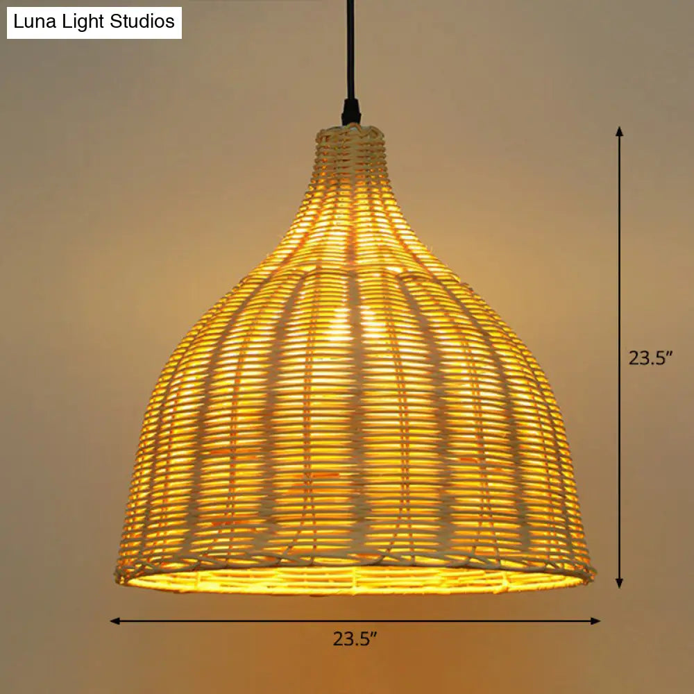 Bamboo Tea Room Pendant Lamp: Asian-Inspired Wood Ceiling Light With Bell Shade And Single Bulb /