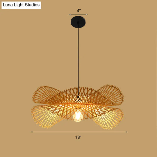 Bamboo Asian Style Ceiling Light With Lotus Leaf Design - 1 Bulb Wood Fixture