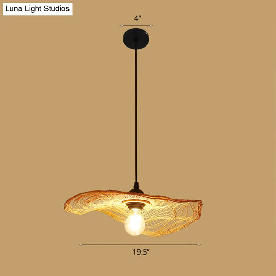 Bamboo Asian Style Ceiling Light With Lotus Leaf Design - 1 Bulb Wood Fixture