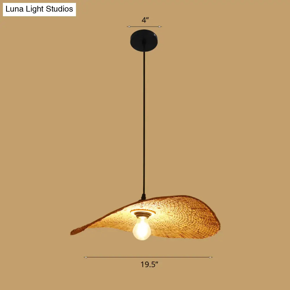 Bamboo Asian Style Ceiling Light With Lotus Leaf Design - 1 Bulb Wood Fixture