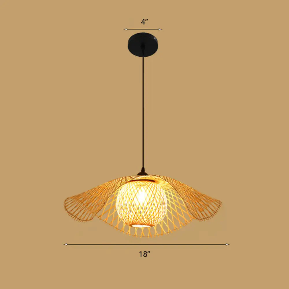 Bamboo Asian Style Ceiling Light With Lotus Leaf Design - 1 Bulb Wood Fixture / B