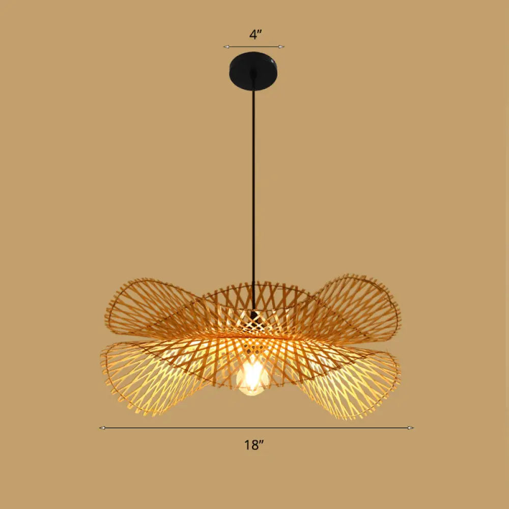 Bamboo Asian Style Ceiling Light With Lotus Leaf Design - 1 Bulb Wood Fixture / C