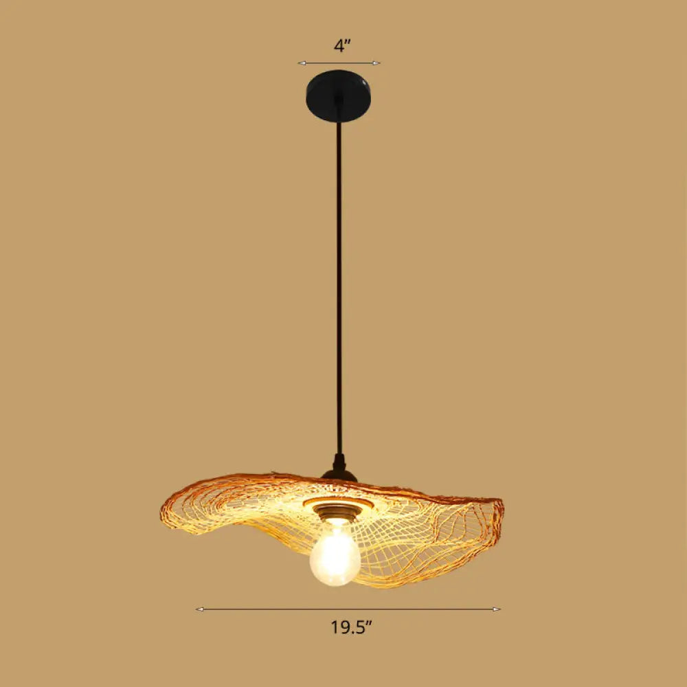 Bamboo Asian Style Ceiling Light With Lotus Leaf Design - 1 Bulb Wood Fixture / D