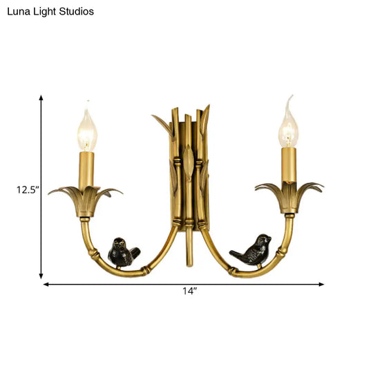 Bamboo Backplate Brass Candle Sconce Light- Classic Metal Wall Mounted Lighting