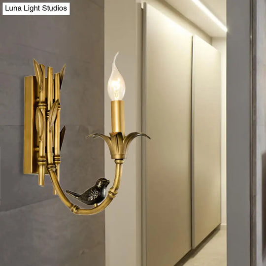 Bamboo Backplate Brass Candle Sconce Light- Classic Metal Wall Mounted Lighting