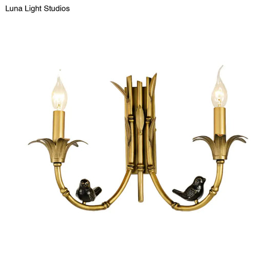 Bamboo Backplate Brass Candle Sconce Light- Classic Metal Wall Mounted Lighting