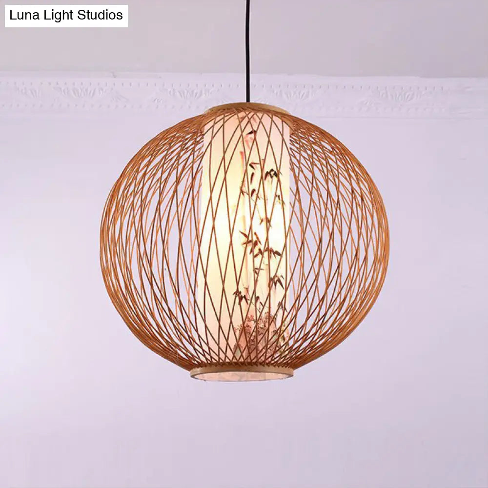 Bamboo Ball Pendant Light Kit - 1 Bulb 3 Sizes Wood Hanging Lamp