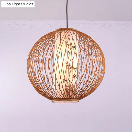 Bamboo Ball Pendant Light Kit - 1 Bulb 3 Sizes Wood Hanging Lamp