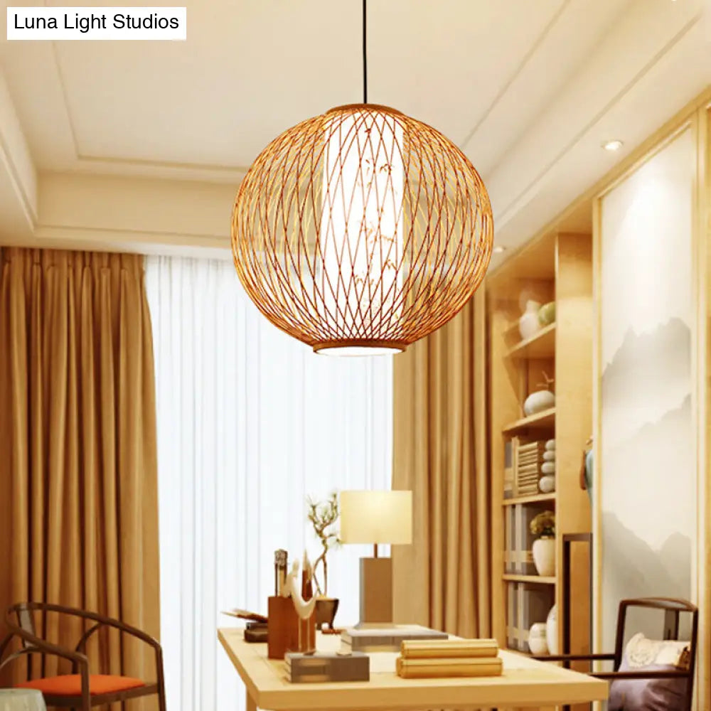 Bamboo Ball Pendant Light Kit - 1 Bulb 3 Sizes Wood Hanging Lamp