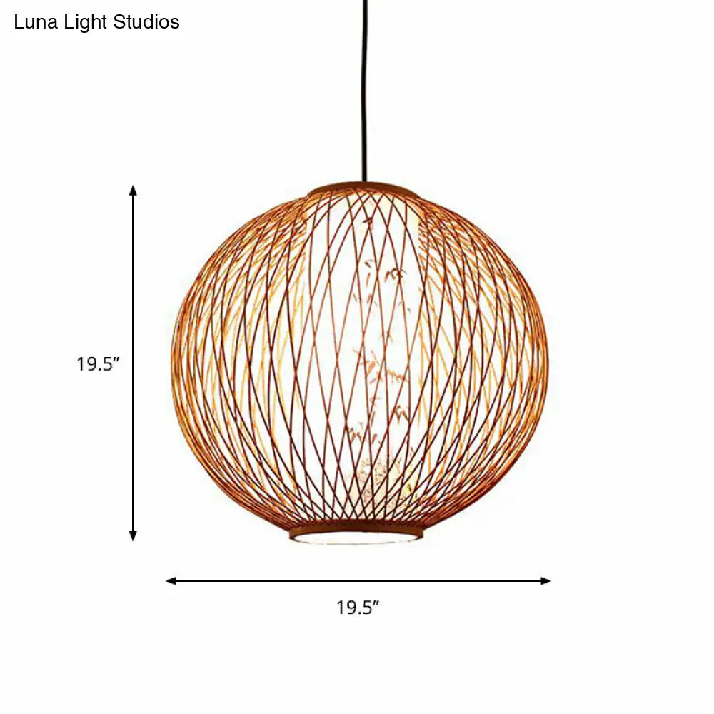 Bamboo Ball Pendant Light Kit - 1 Bulb 3 Sizes Wood Hanging Lamp