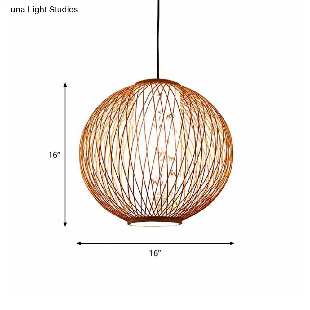 Bamboo Ball Pendant Light Fixture - Wood Hanging Lamp Kit (1 Bulb 16’/19.5’/23.5’ Width)