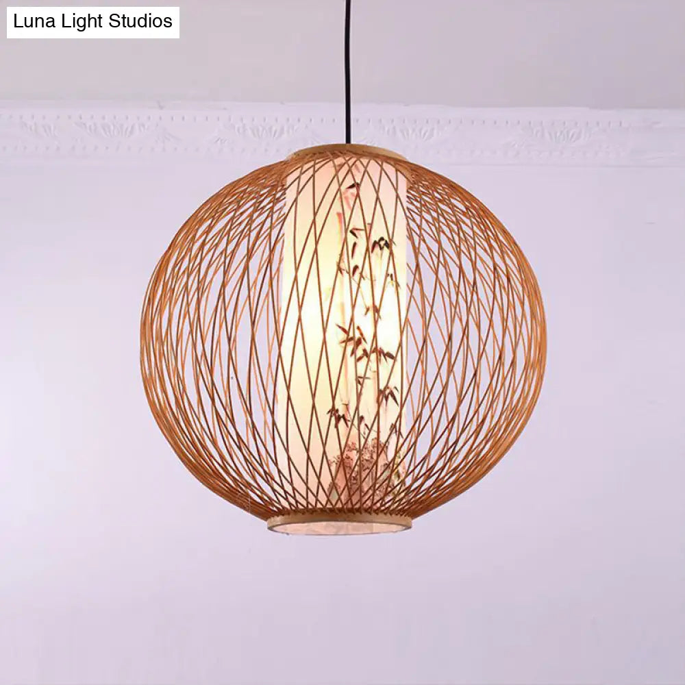 Bamboo Ball Pendant Light Fixture - Wood Hanging Lamp Kit (1 Bulb 16’/19.5’/23.5’ Width)