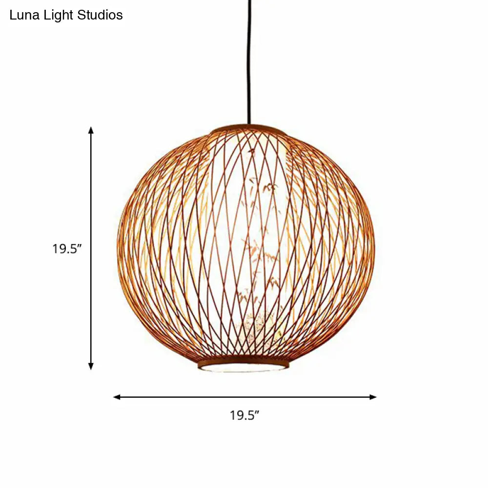 Bamboo Ball Pendant Light Fixture - Wood Hanging Lamp Kit (1 Bulb 16’/19.5’/23.5’ Width)