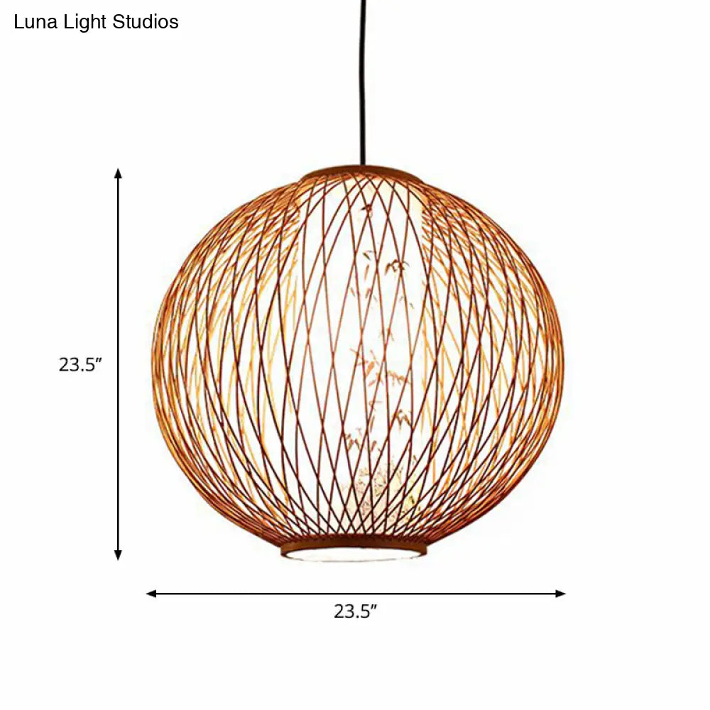 Bamboo Ball Pendant Light Fixture - Wood Hanging Lamp Kit (1 Bulb 16’/19.5’/23.5’ Width)