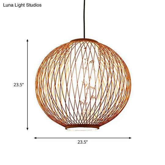 Bamboo Ball Pendant Light Fixture - Wood Hanging Lamp Kit (1 Bulb 16’/19.5’/23.5’ Width)