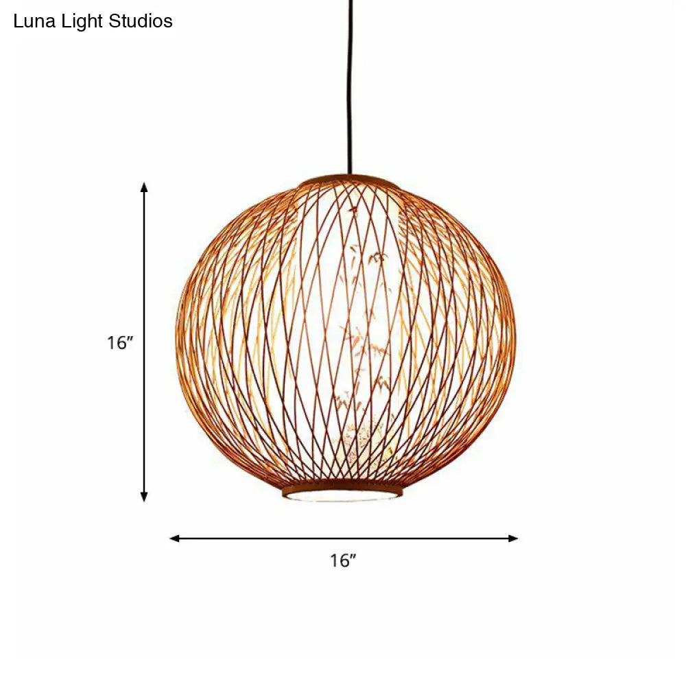 Bamboo Ball Pendant Light Kit - 1 Bulb 3 Sizes Wood Hanging Lamp